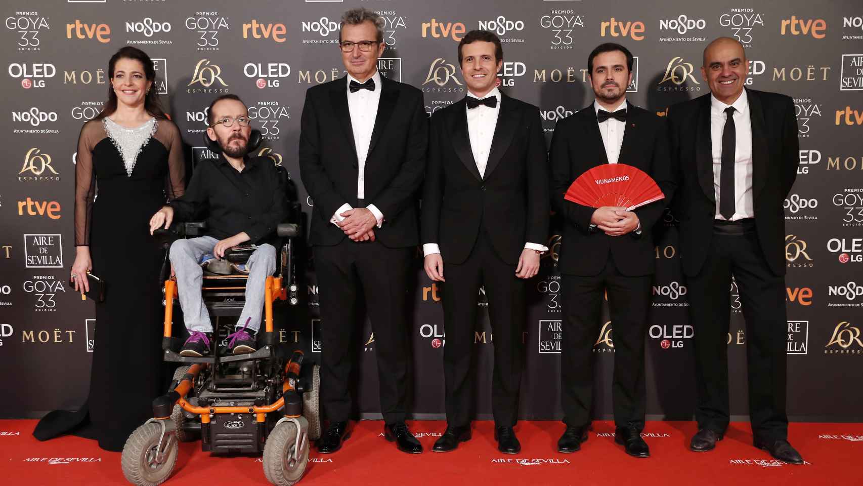 Mariano Barroso , Nara Novas, Rafael Portela, Alberto Garzon, Pablo Casado y Pablo Echenique en los Premios Goya