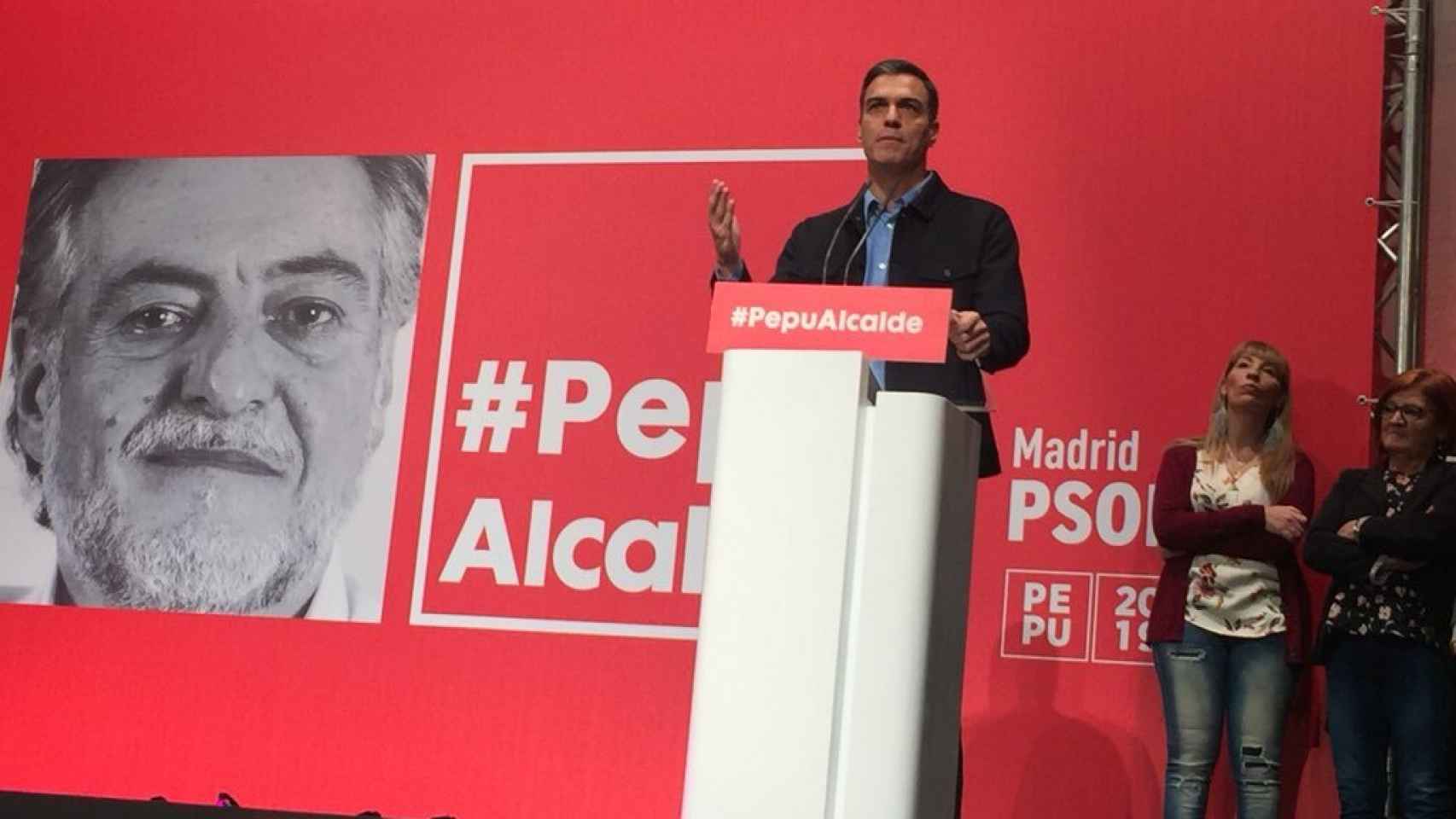 Pedro Sánchez en el acto de apoyo a Pepu Hernández como precandidato del PSOE a la Alcaldía de Madrid.