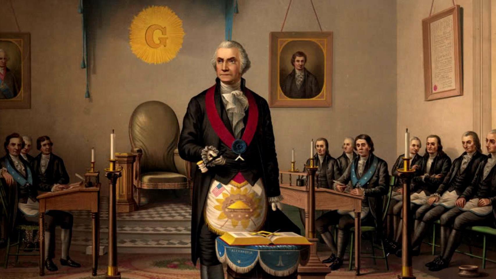 George Washington, primer presidente de EEUU, en un rito masónico. Wikimedia Commons.