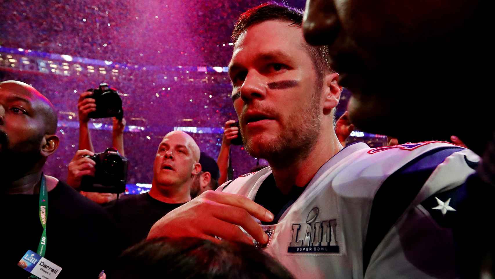 Tom Brady, durante la fiesta de campeones de la Super Bowl