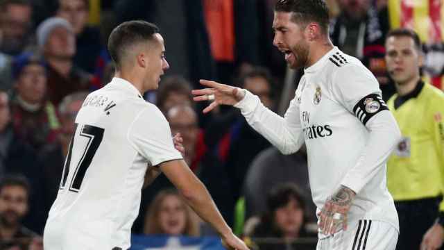 Sergio Ramos y Lucas Vázquez celebran el gol del Real Madrid