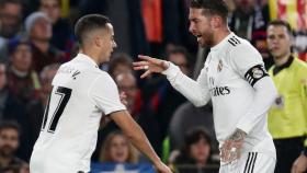 Sergio Ramos y Lucas Vázquez celebran el gol del Real Madrid