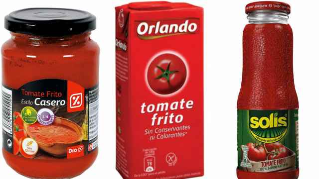 Tres marcas de tomate que podemos encontrar en el supermercado.