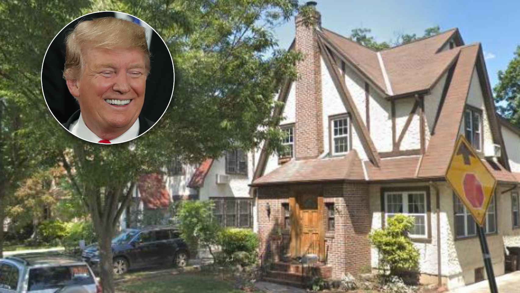 Donald Trump junto a su casa en un montaje de JALEOS.