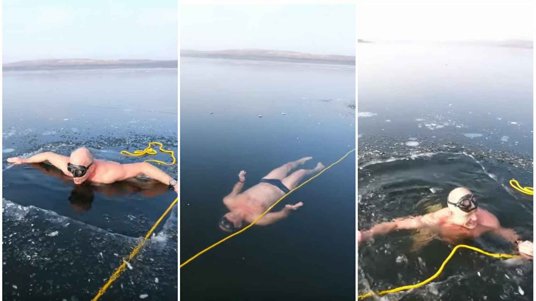 Un nadador se juega la vida buceando bajo el hielo sin oxígeno