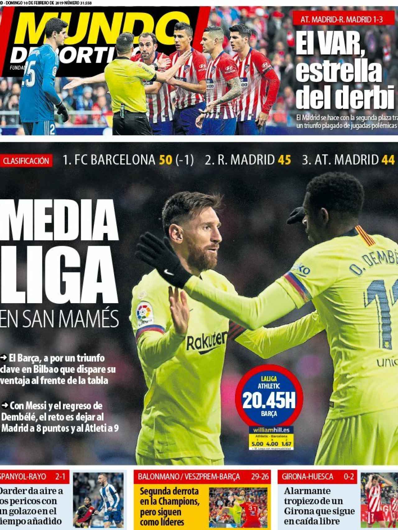 La portada del diario Mundo Deportivo (10/02/2019)