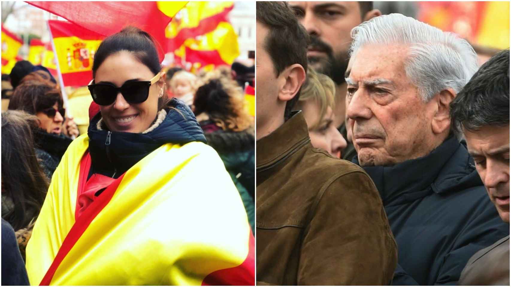 Isabel Rábago y Mario Vargas Llosa en la Plaza de Colón de Madrid.