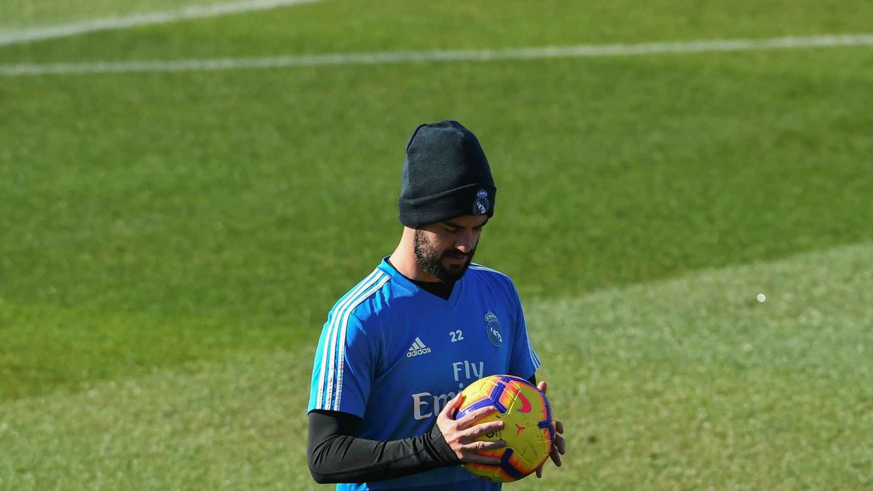 Isco, en el entrenamiento del Real Madrid