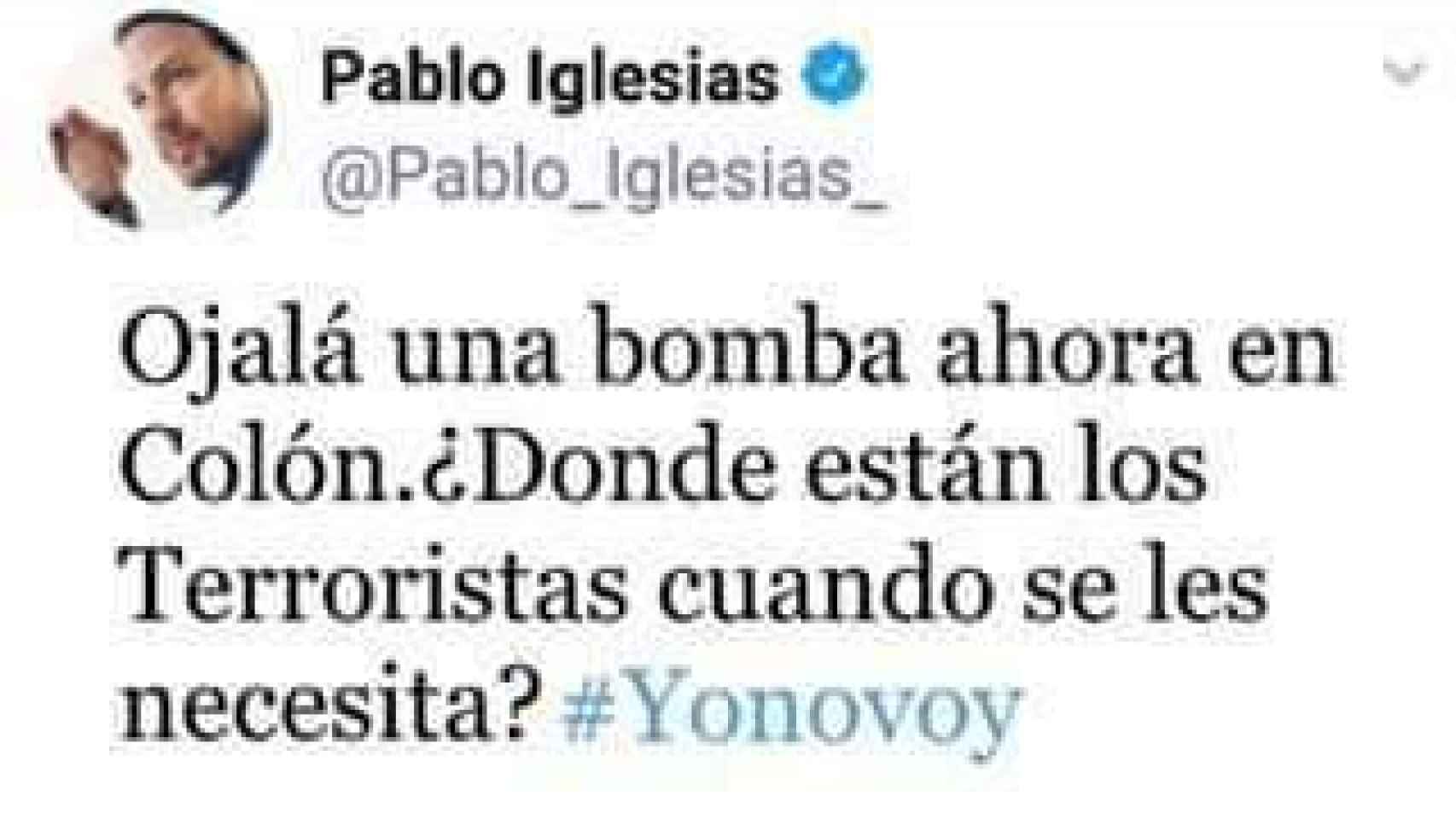 El falso tuit de Iglesias pidiendo una bomba en Colón: hasta los memes dividen las dos Españas