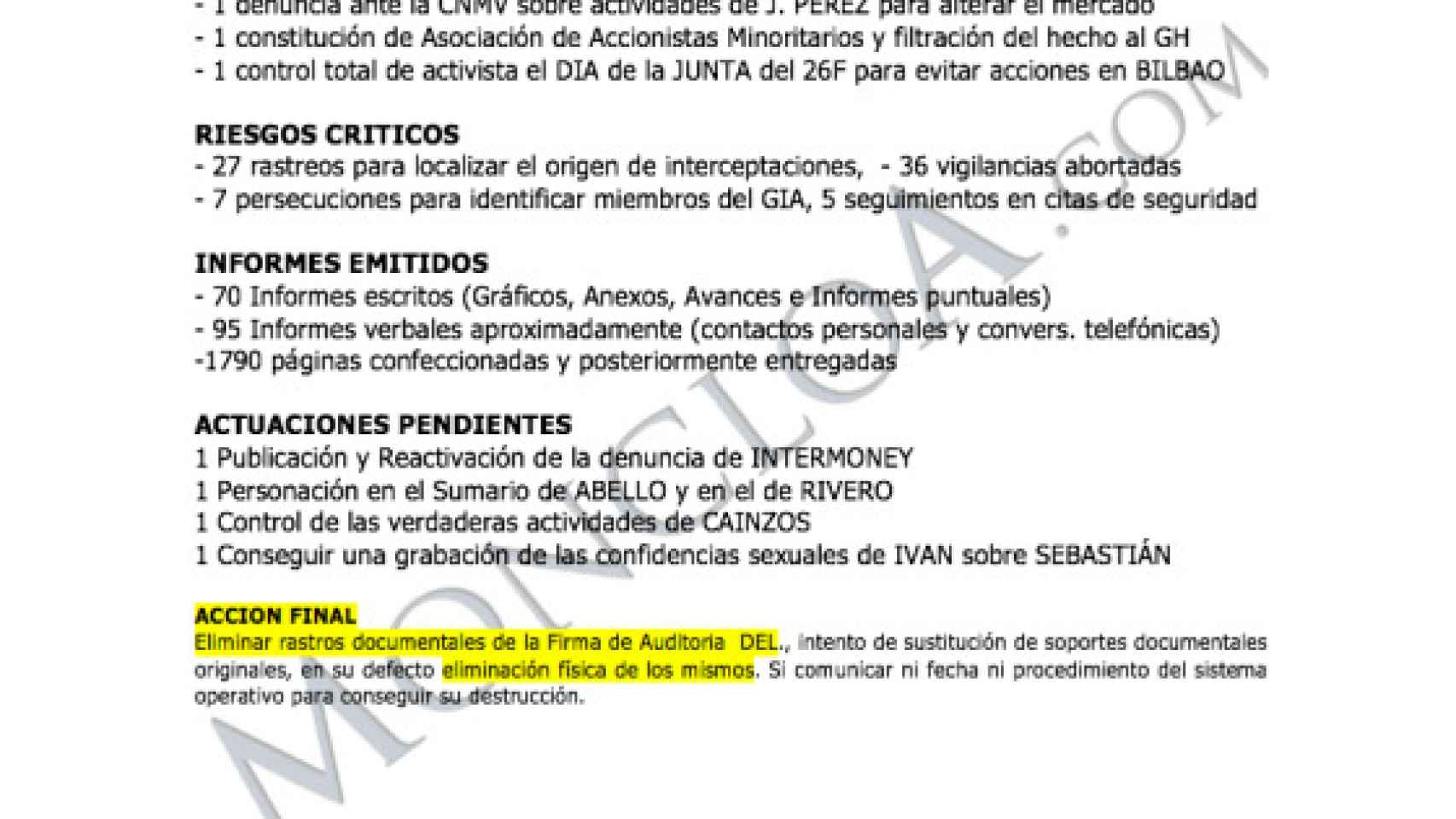 Documento donde Villarejo planea destruir la auditoría de Deloitte.