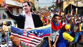Partidarios de la oposición venezolana con un cartel de Guaidó en Caracas