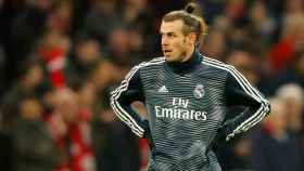 Gareth Bale en el calentamiento de un partido del Real Madrid