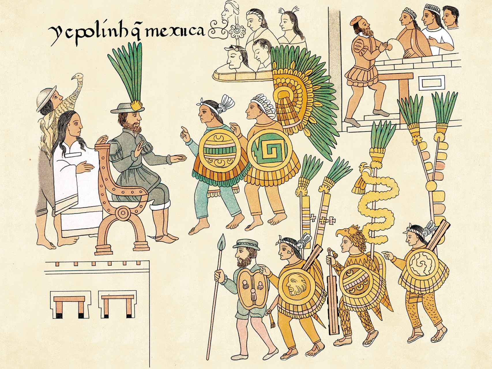 La lámina del Lienzo de Tlaxcalla en la que se representa la rendición de Cuauhtémoc ante Cortés