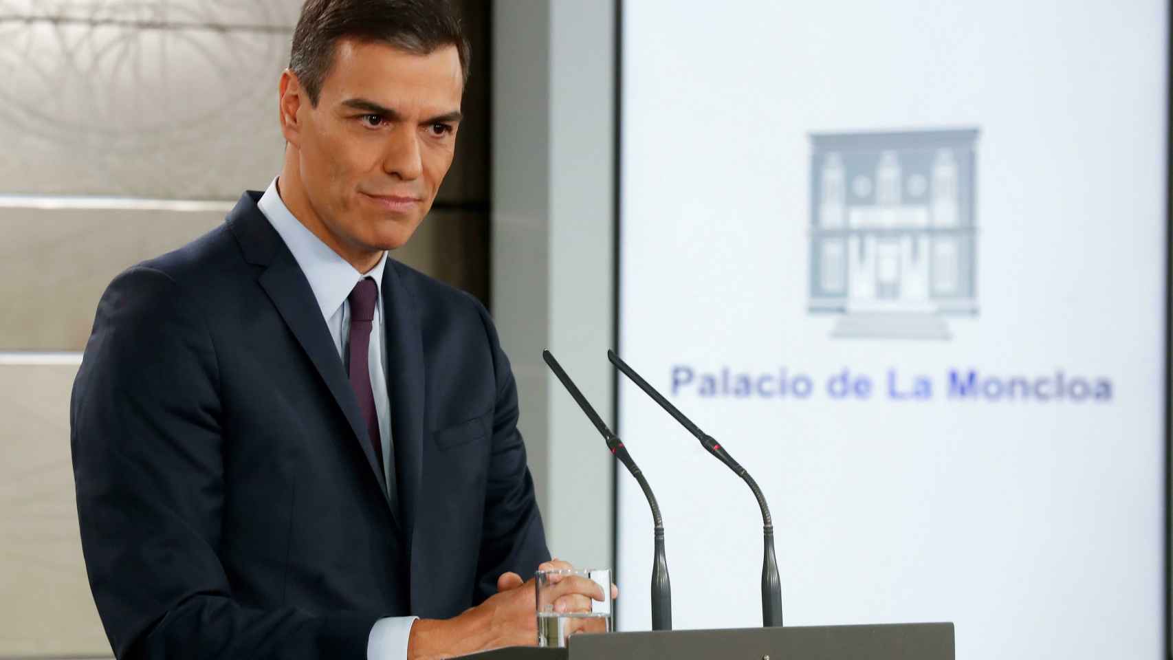 Pedro Sánchez, durante su comparecencia en Moncloa anunciando la fecha de las elecciones.