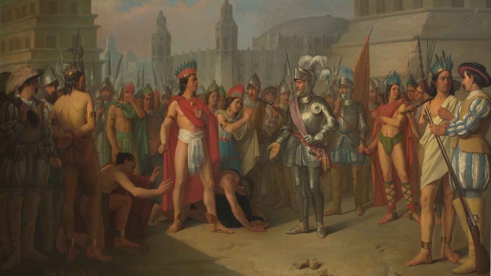 'Prisión de Guatimocín, último emperador de los mejicanos, por las tropas de Hernán Cortés'.
