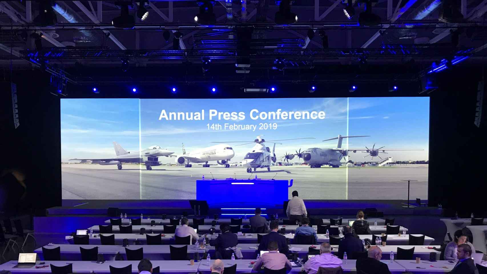 La sala de prensa en la que Airbus presentó sus últimos resultados.