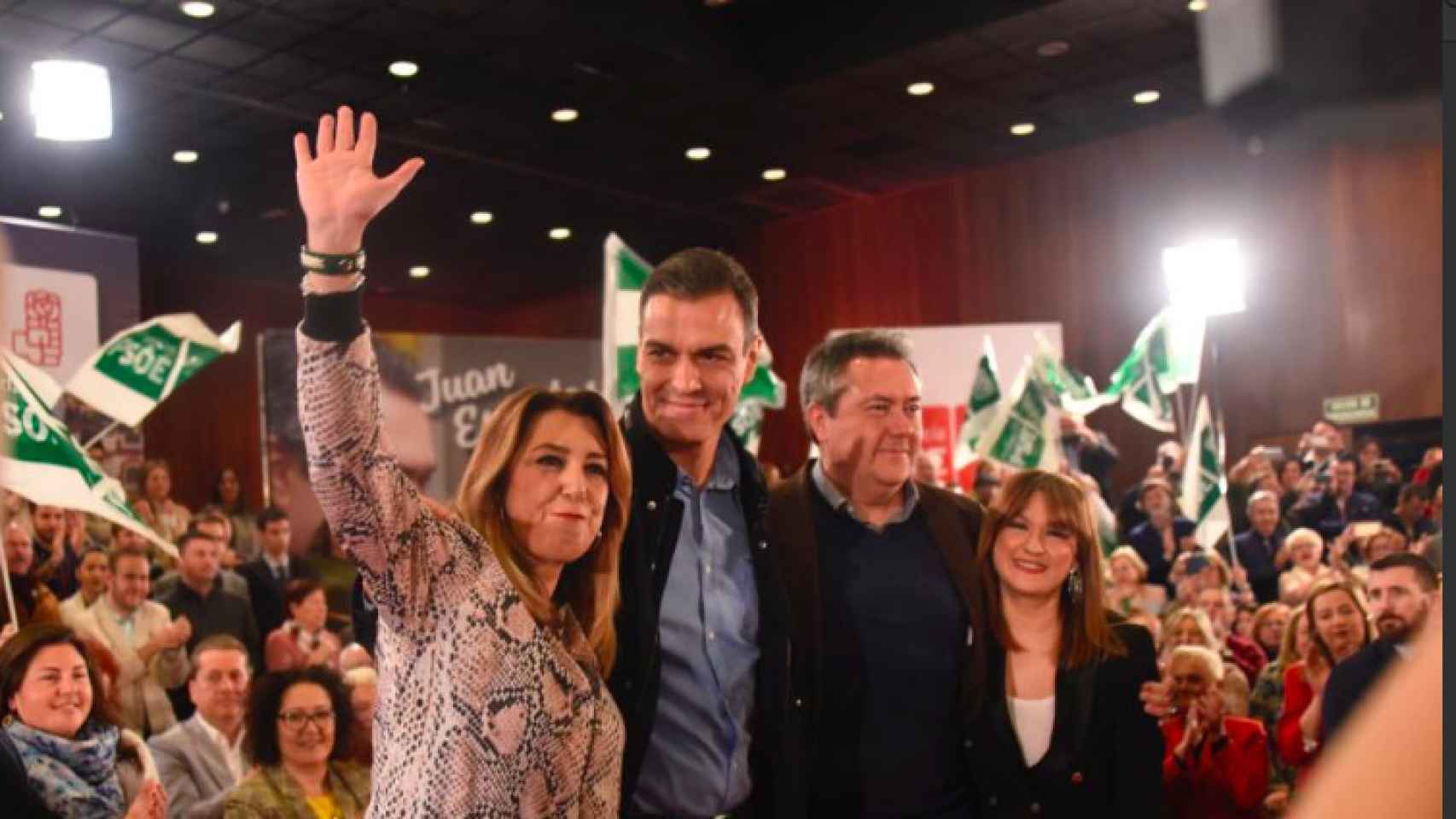 Susana Díaz, Pedro Sánchez, el alcalde de Sevilla, Juan Espadas, y la dirigente Verónica Pérez.