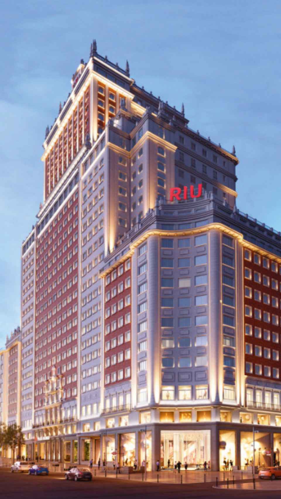 Recreación facilitada por la cadena hotelera RIU que muestra la fachada remodelada.