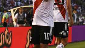 Quintero celebra un gol con River Plate. Foto:Twitter (@CARPoficial)