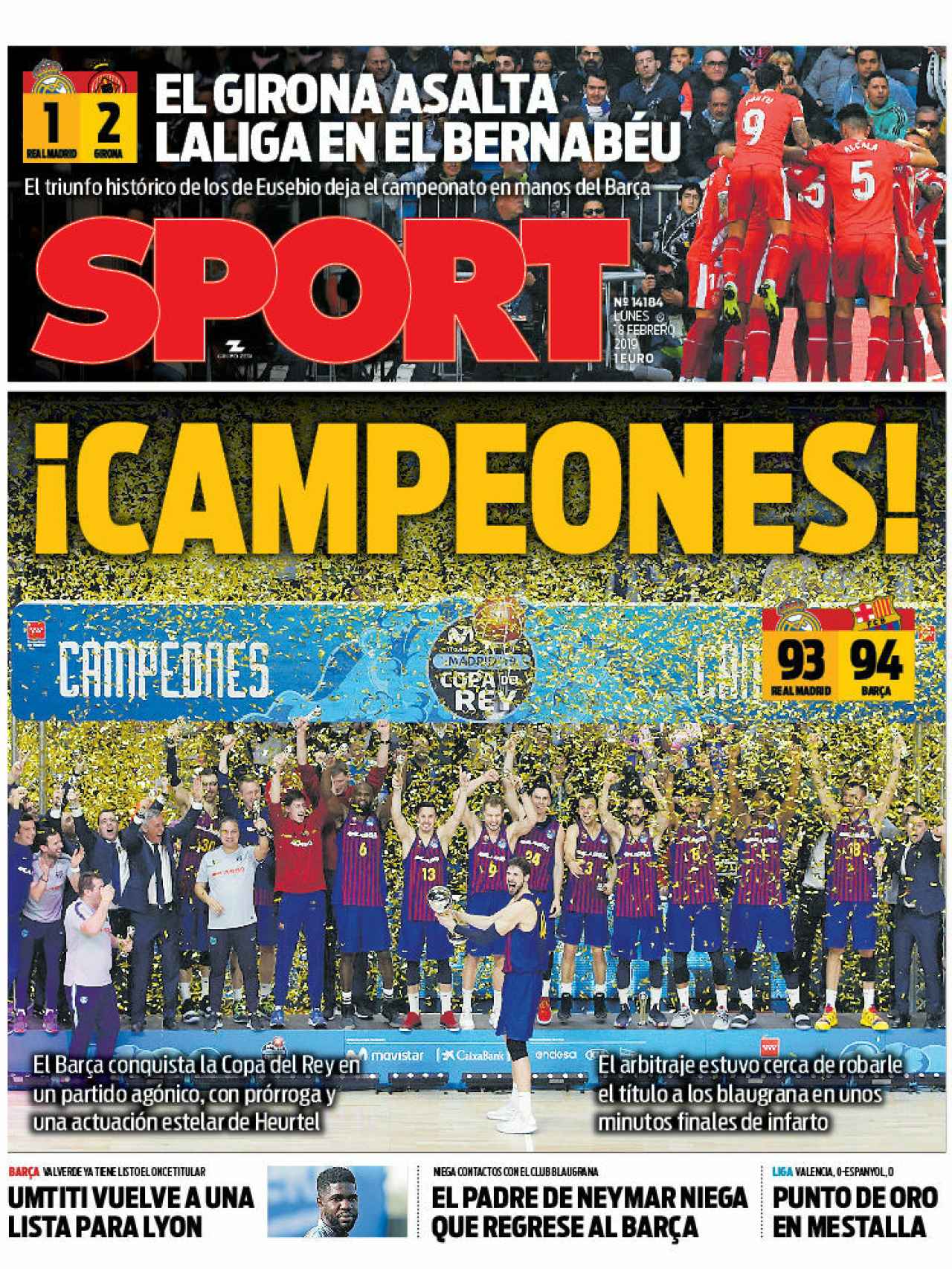 La portada del diario Sport (18/02/2019)