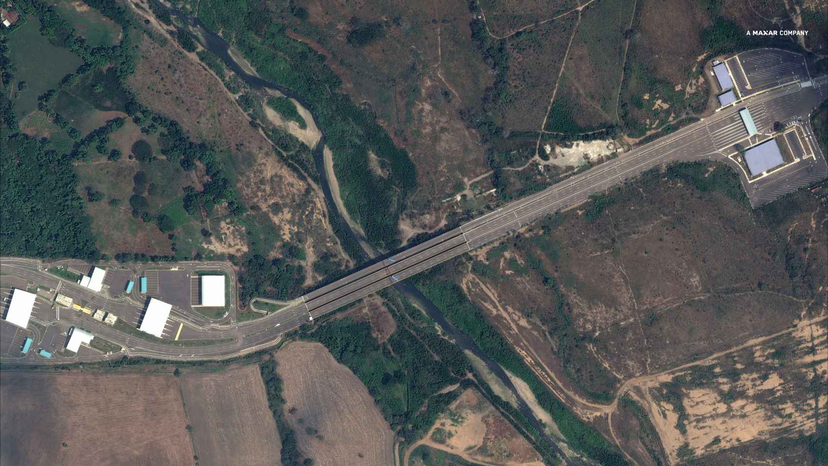 Imagen de satélite del Paso de Las Tienditas, lugar por el que llegará la ayuda humanitaria a Venezuela.