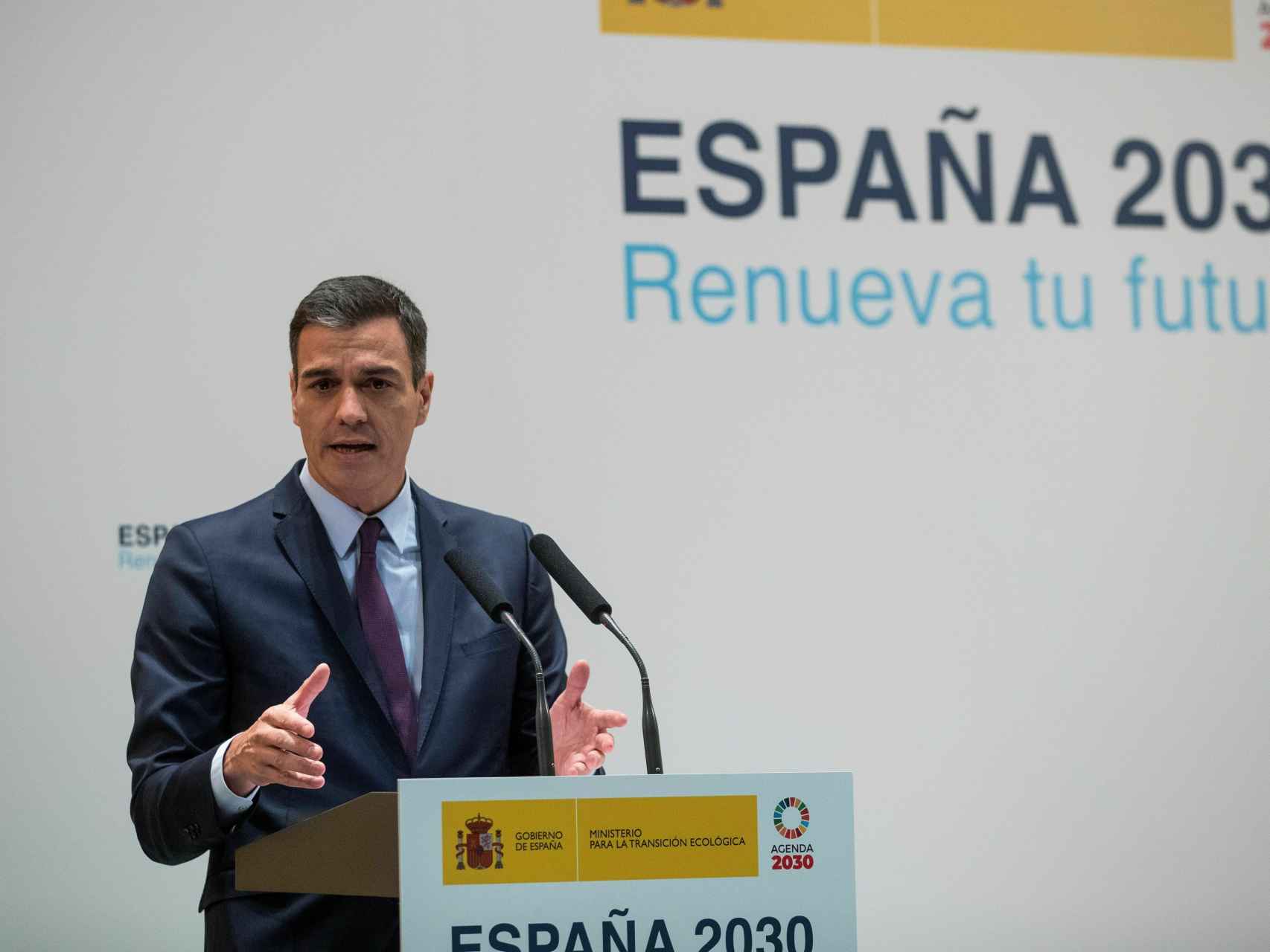 El presidente del Gobierno, Pedro Sánchez, durante la presentación del paquete de energía y clima.