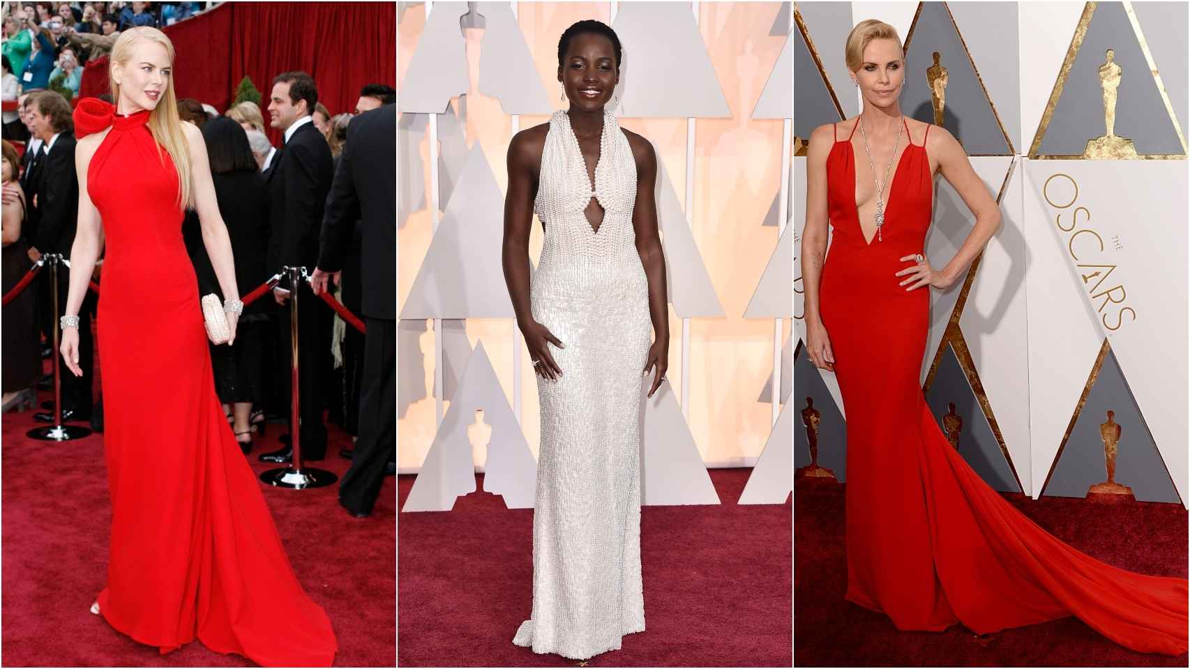 De izquierda a derecha: Nicole Kidman, Lupita Nyong'o y Charlize Theron en la alfombra roja de los premios más importantes del cine.