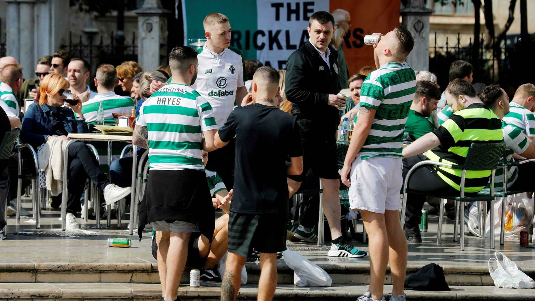 Aficionados del Celtic en Valencia antes del partido de Europa League.