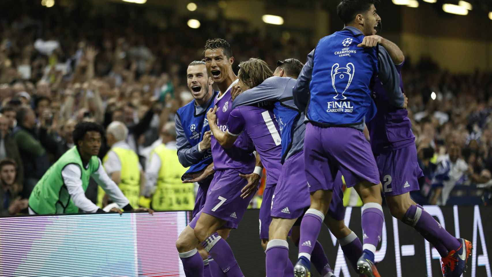 El Real Madrid celebra un gol en la final ante la Juventus en Cardiff