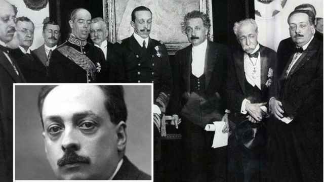 Blas Cabrera, a la derecha, en la recepción de Alfonso XIII a Einstein.