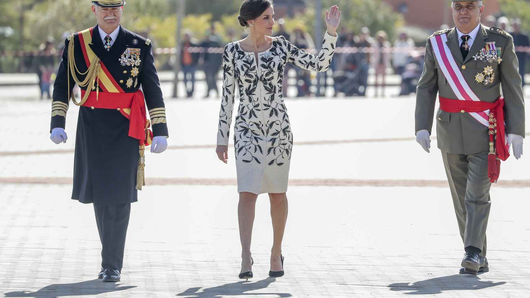 La reina Letizia, a su llegada a la Base Príncipe de Paracuellos del Jarama.
