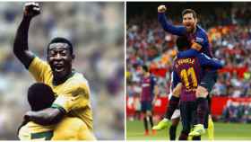 Celebraciones similares de Pelé y Messi con Brasil y el Barcelona respectivamente