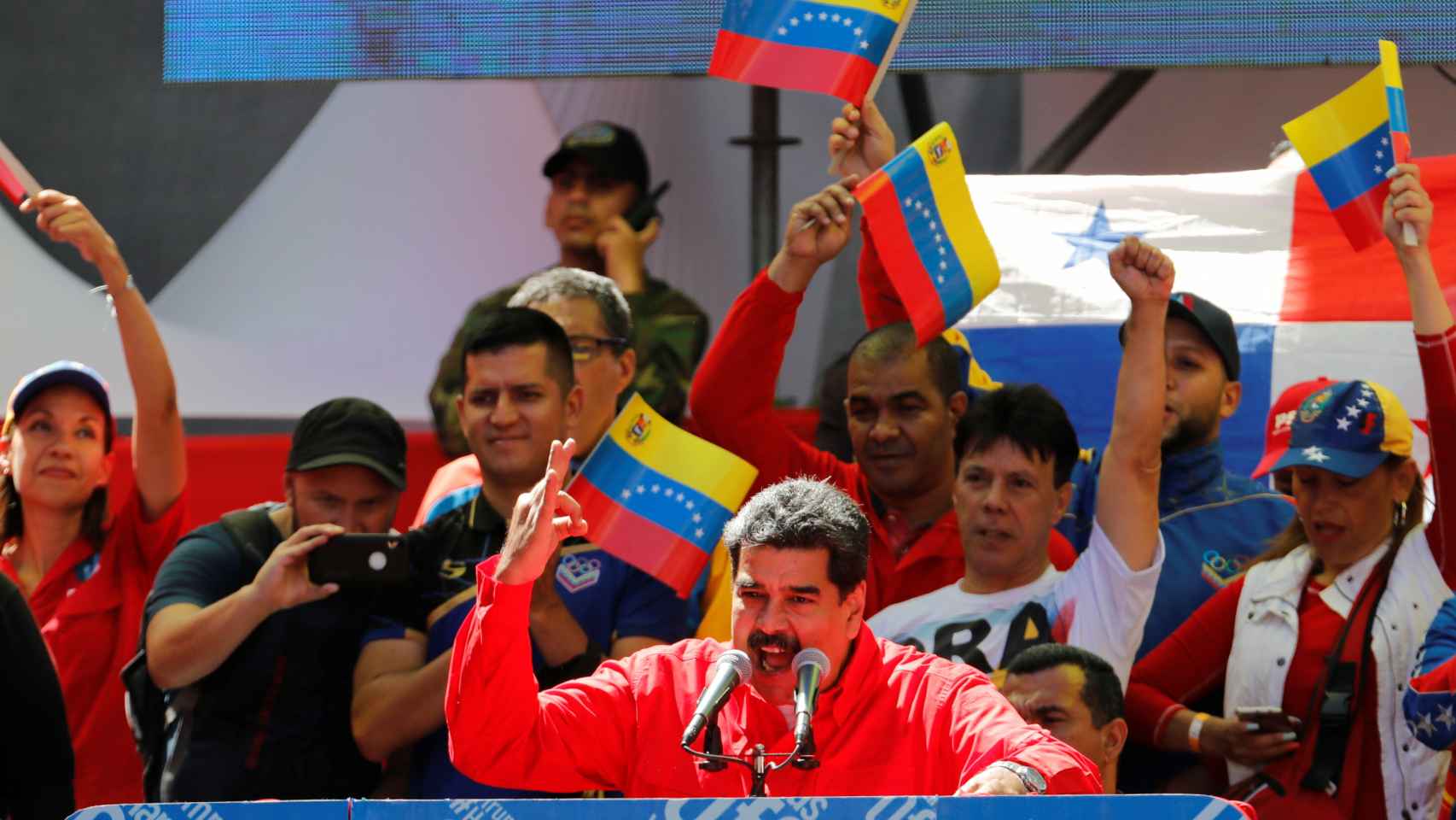 Maduro durante su discurso en una marcha en Caracas este sábado