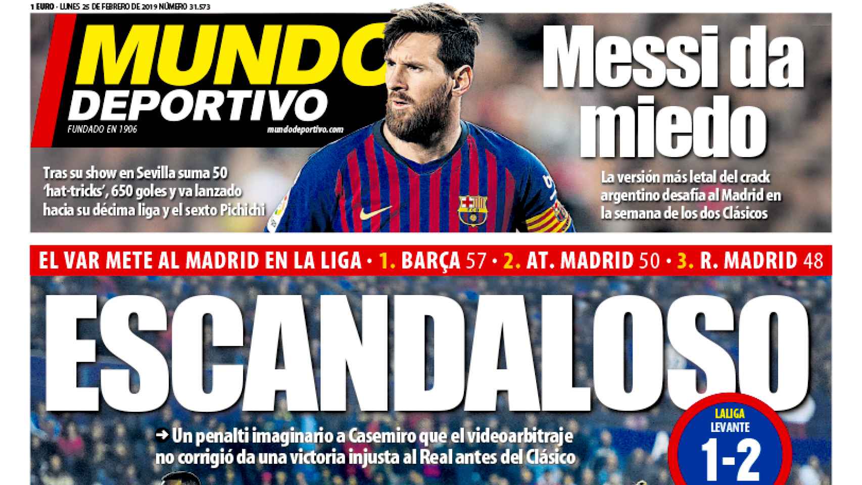 La portada del diario Mundo Deportivo (25/02/2019)