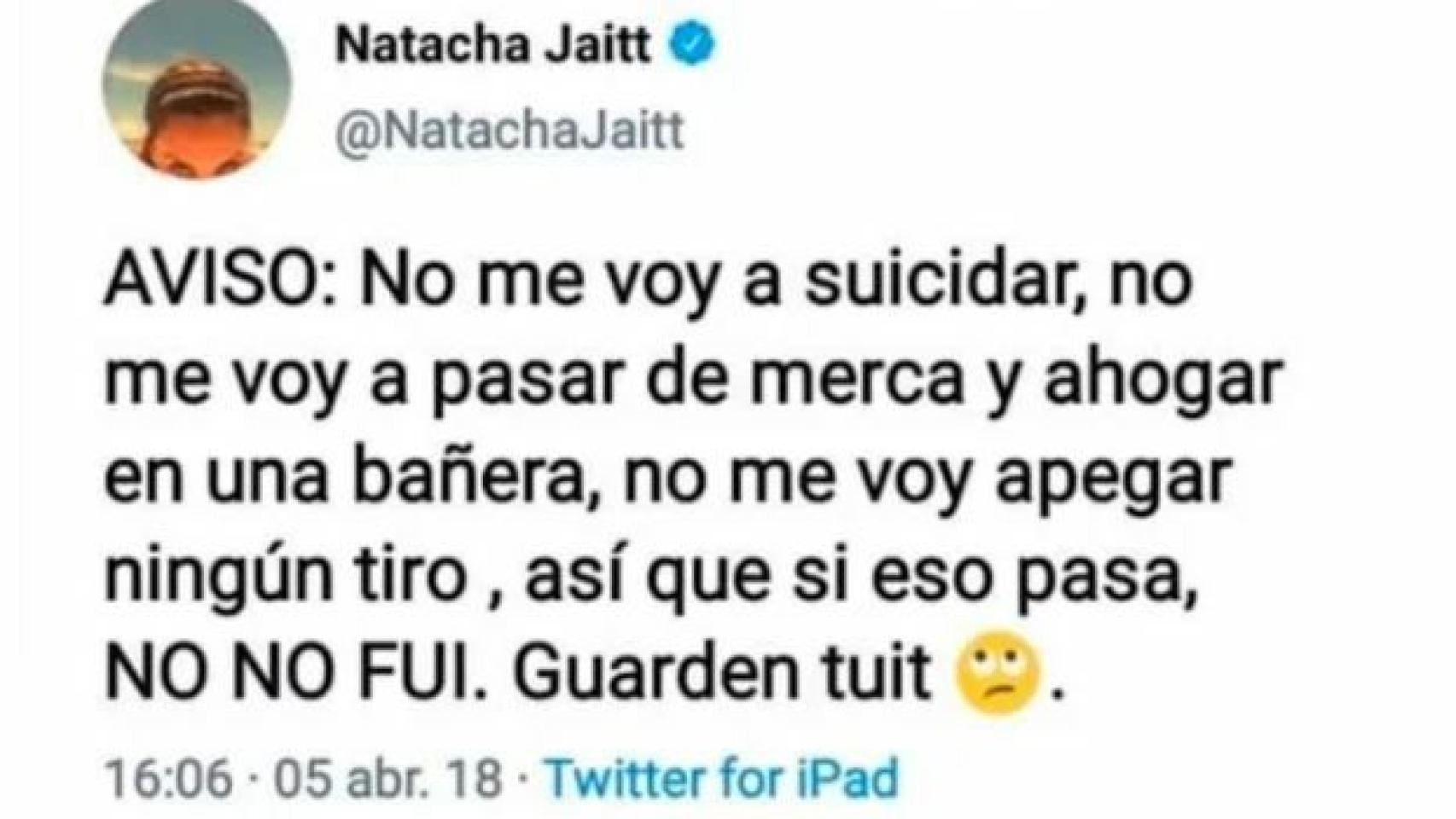 El aviso que Natacha hizo en redes sociales.