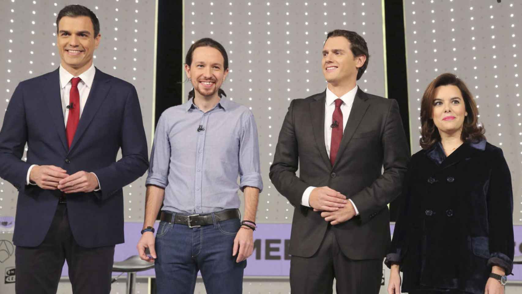 Pedro Sánchez, Pablo Iglesias, Albert Rivera y Soraya Sáenz.