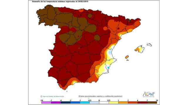 Anomalías de calor en España el domingo 24 de febrero de 2019.