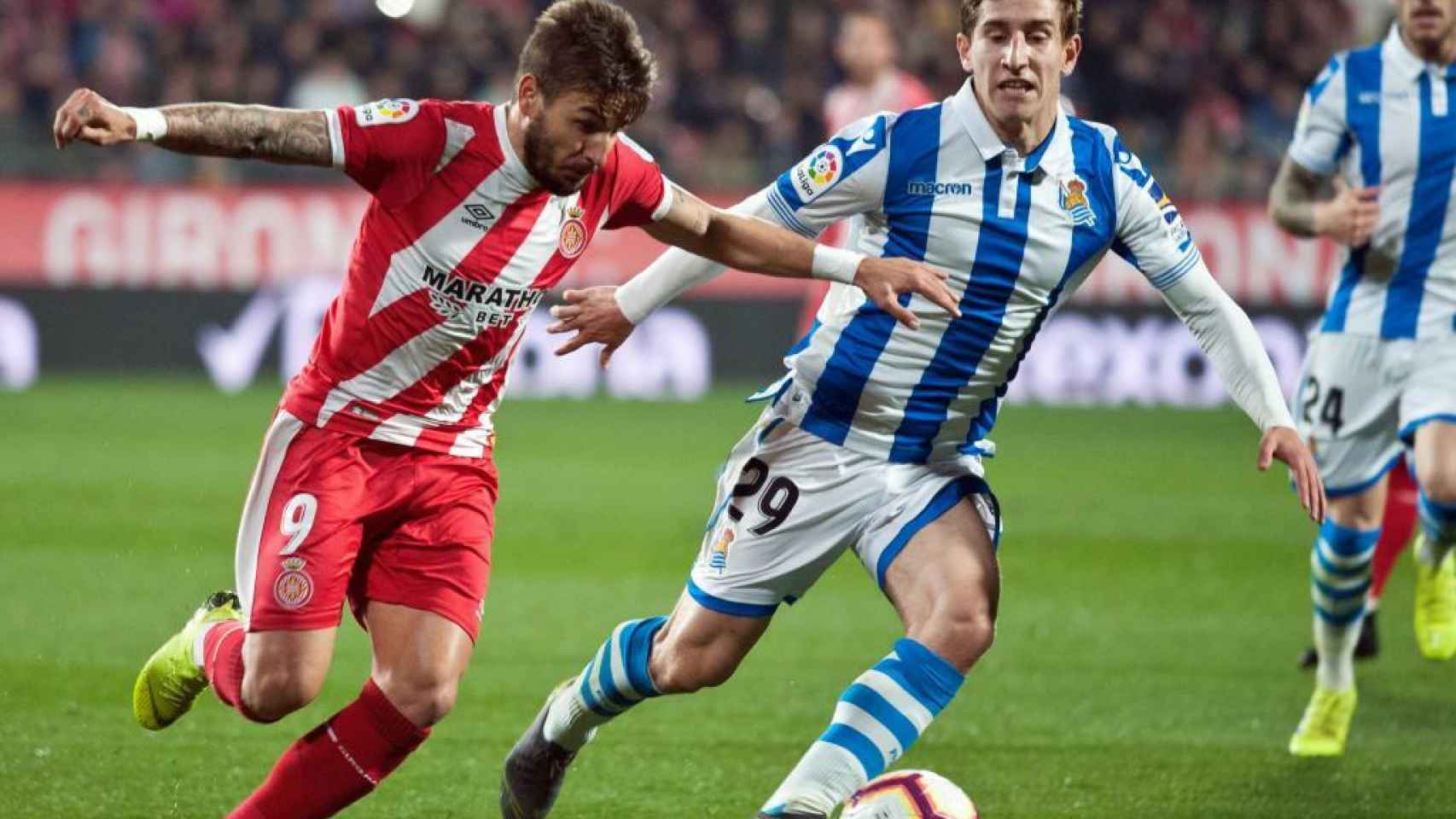 Portu y Aihen Muñoz en el Girona - Real Sociedad de La Liga