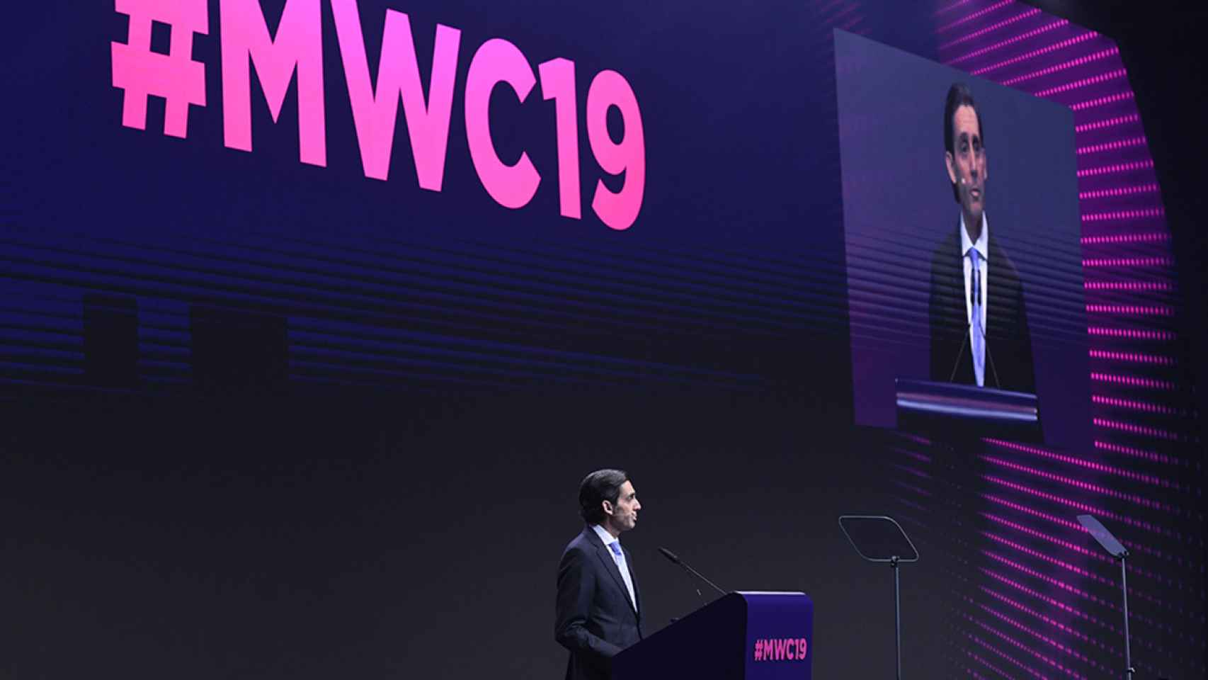El presidente y CEO de Telefónica, José María Álvarez-Pallete, en la keynote inaugural del MWC 2019.