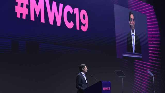El presidente y CEO de Telefónica, José María Álvarez-Pallete, en la keynote inaugural del MWC 2019.