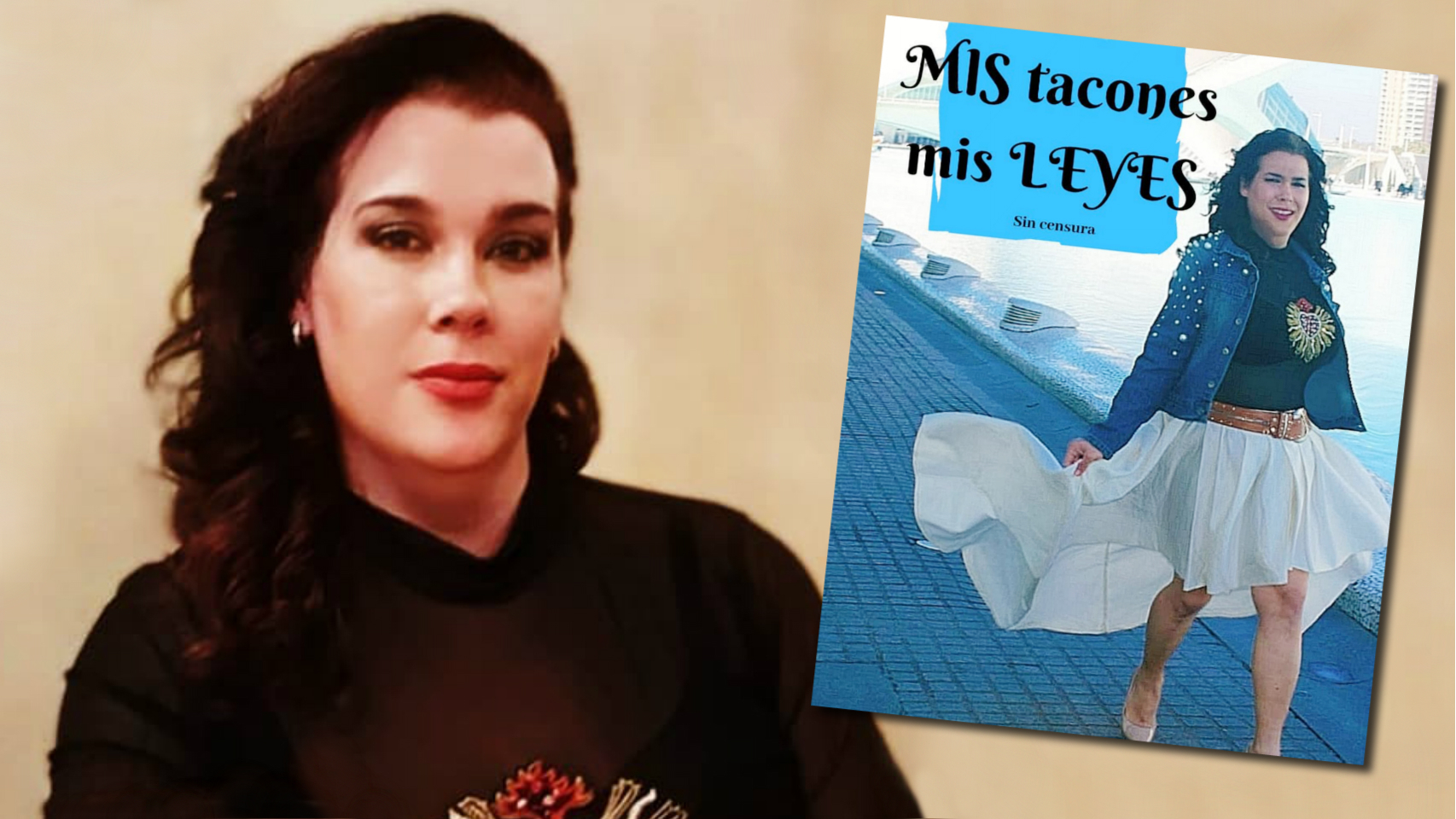 Desy Rodríguez junto a la portada de su libro en un montaje de Jaleos.