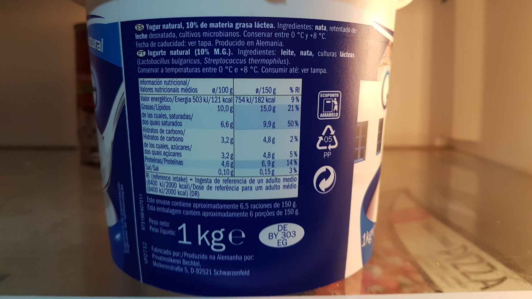 La información nutricional del yogur griego de Lidl.