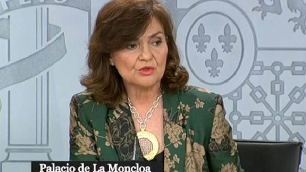 Carmen Calvo en la rueda de prensa posterior al Consejo de Ministros.