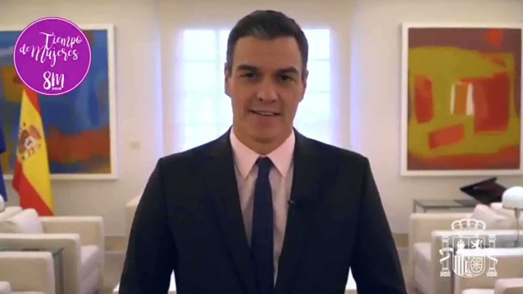 El presidente del Gobierno, Pedro Sánchez, en el vídeo por el 8M.