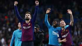 Piqué celebra la victoria del Barcelona en El Clásico