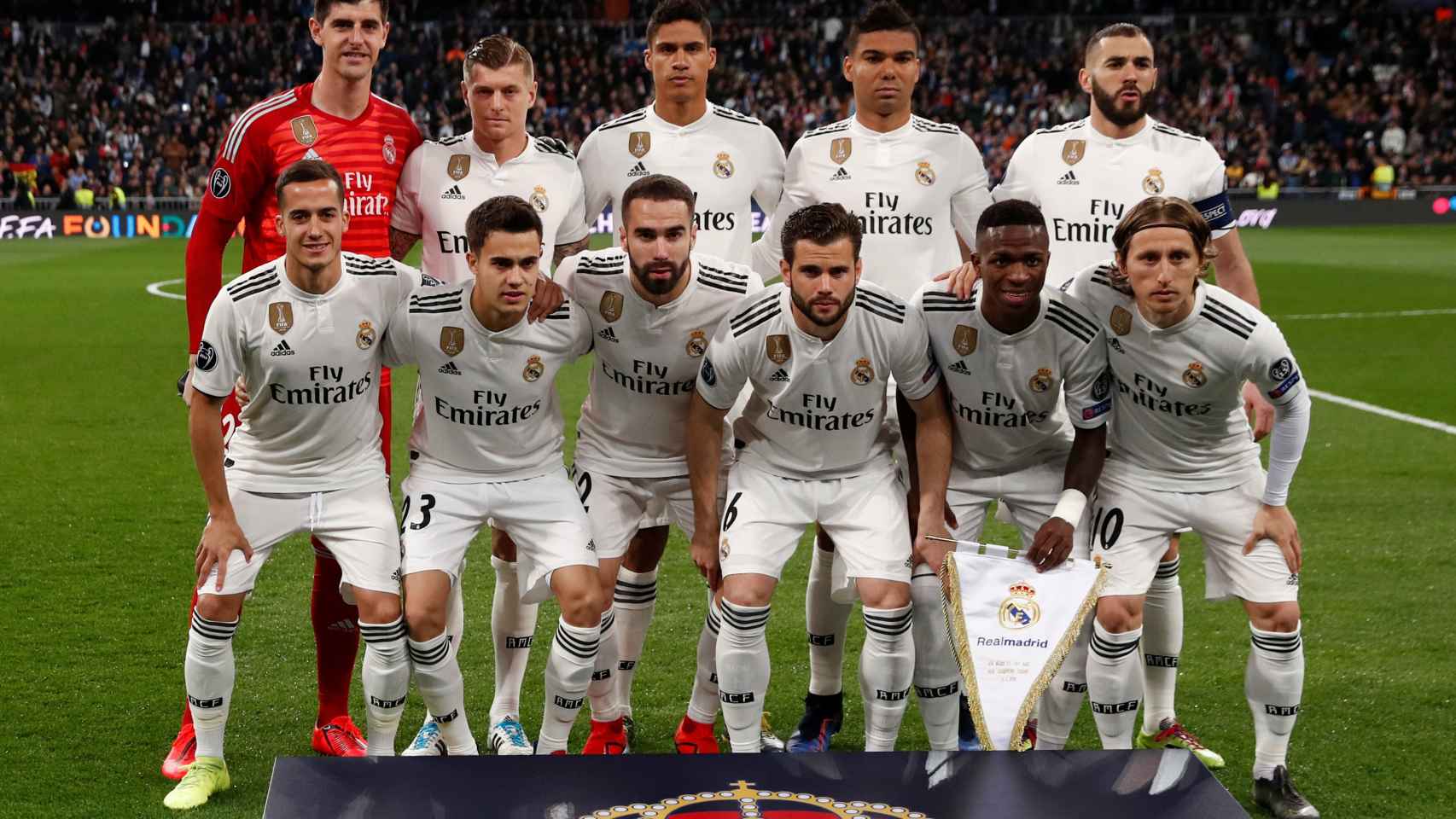 Los jugadores del Real Madrid, antes del partido frente al Ajax