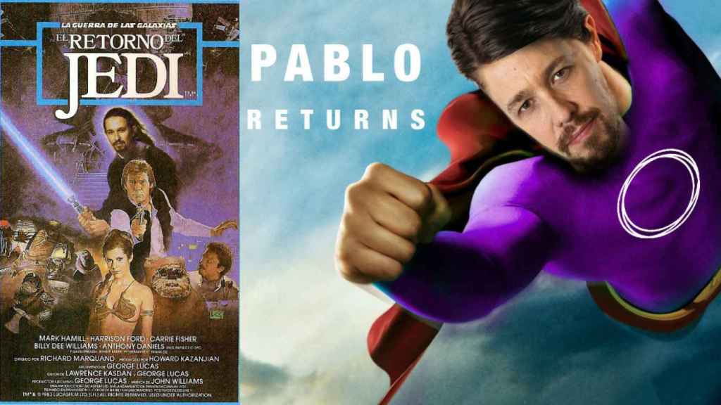 Pablo Iglesias, protagonista de 'El retorno del Jedi' o Supermán, en la campaña de Guerrilla coordinada con la del vuELve oficial de Podemos.