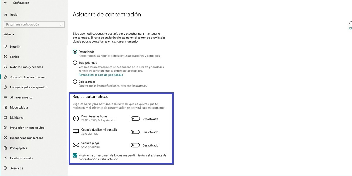 Asistente de concentración