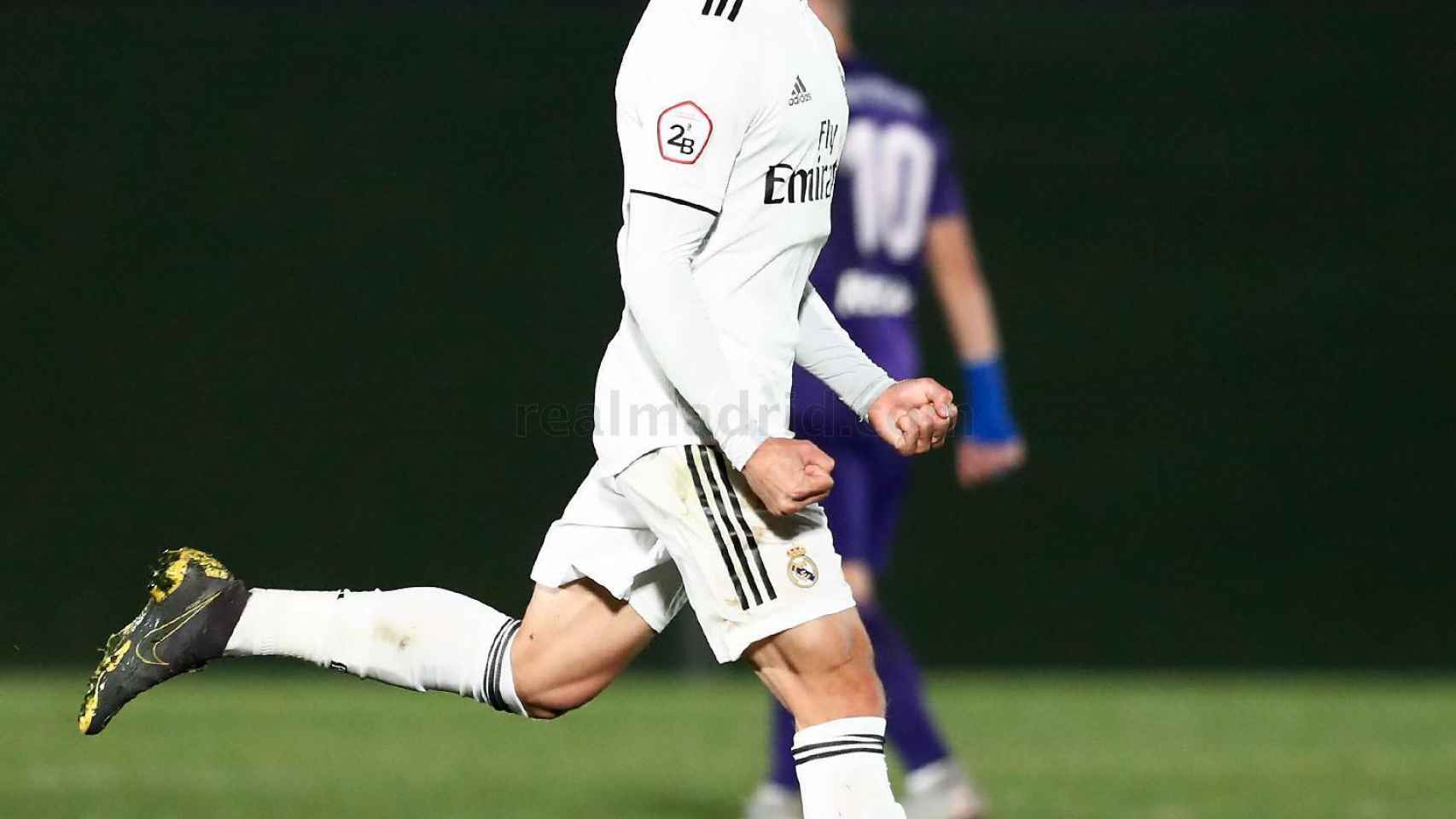 Dani Gómez tras un gol al Celta B