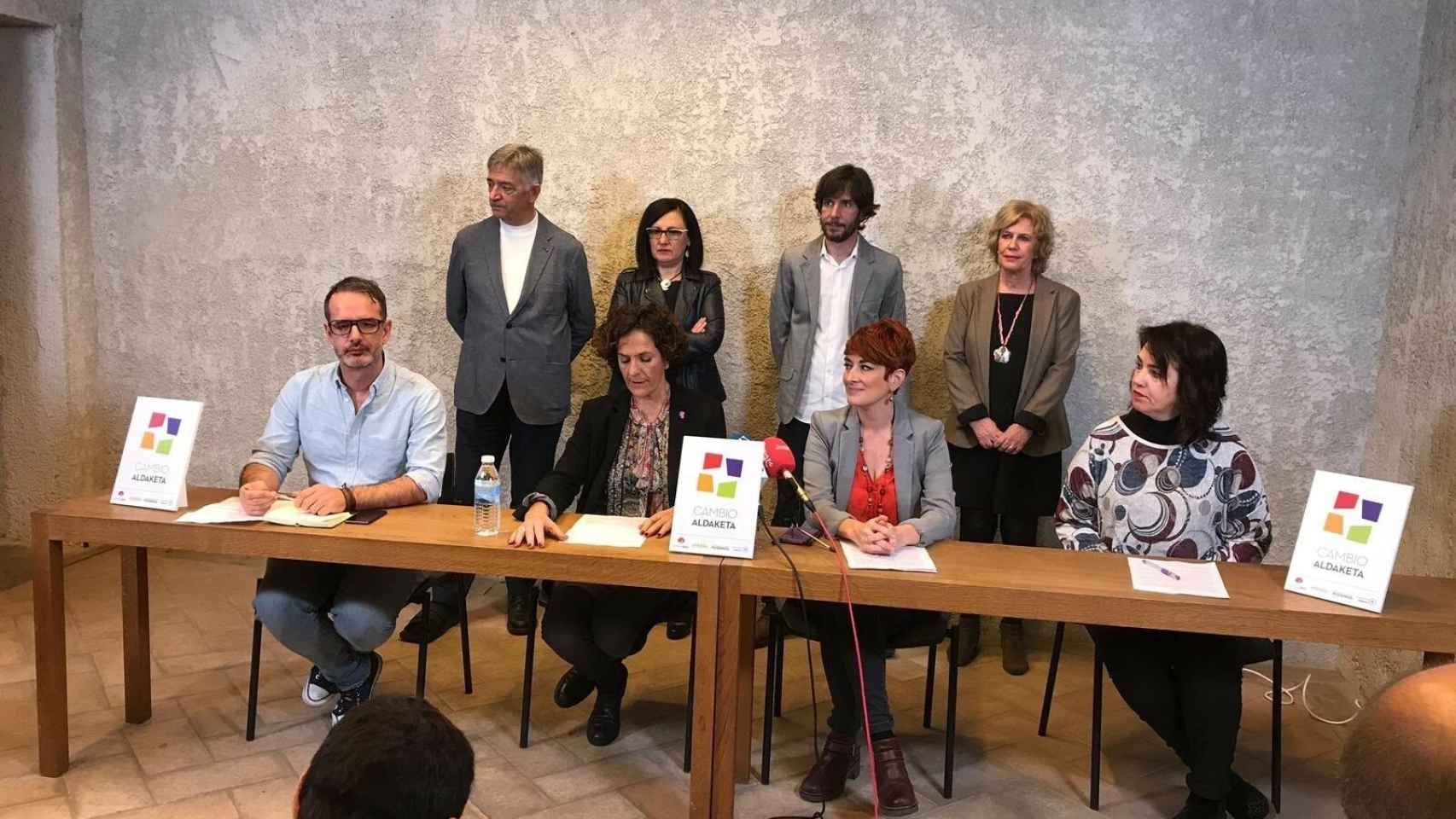 Presentación del acuerdo entre Podemos, EH-Bildu, Geroa Bai e Izquierda-Ezkerra, en Pamplona.